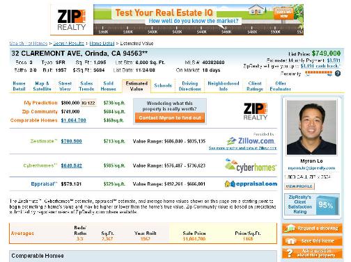 ZipRealty home estimate tab