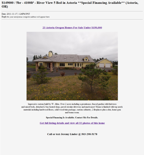 example craigslist real estate ad